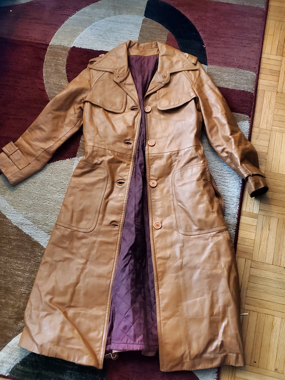 Women’s Tan Leather Long Trench Coat